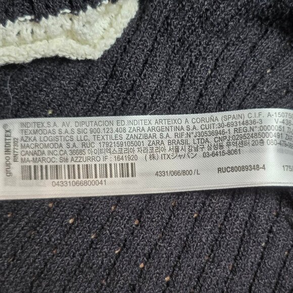 Zara Pointelle Mixed Ruffled Knit Cardigan Black/Cream L - Picture 11 of 11